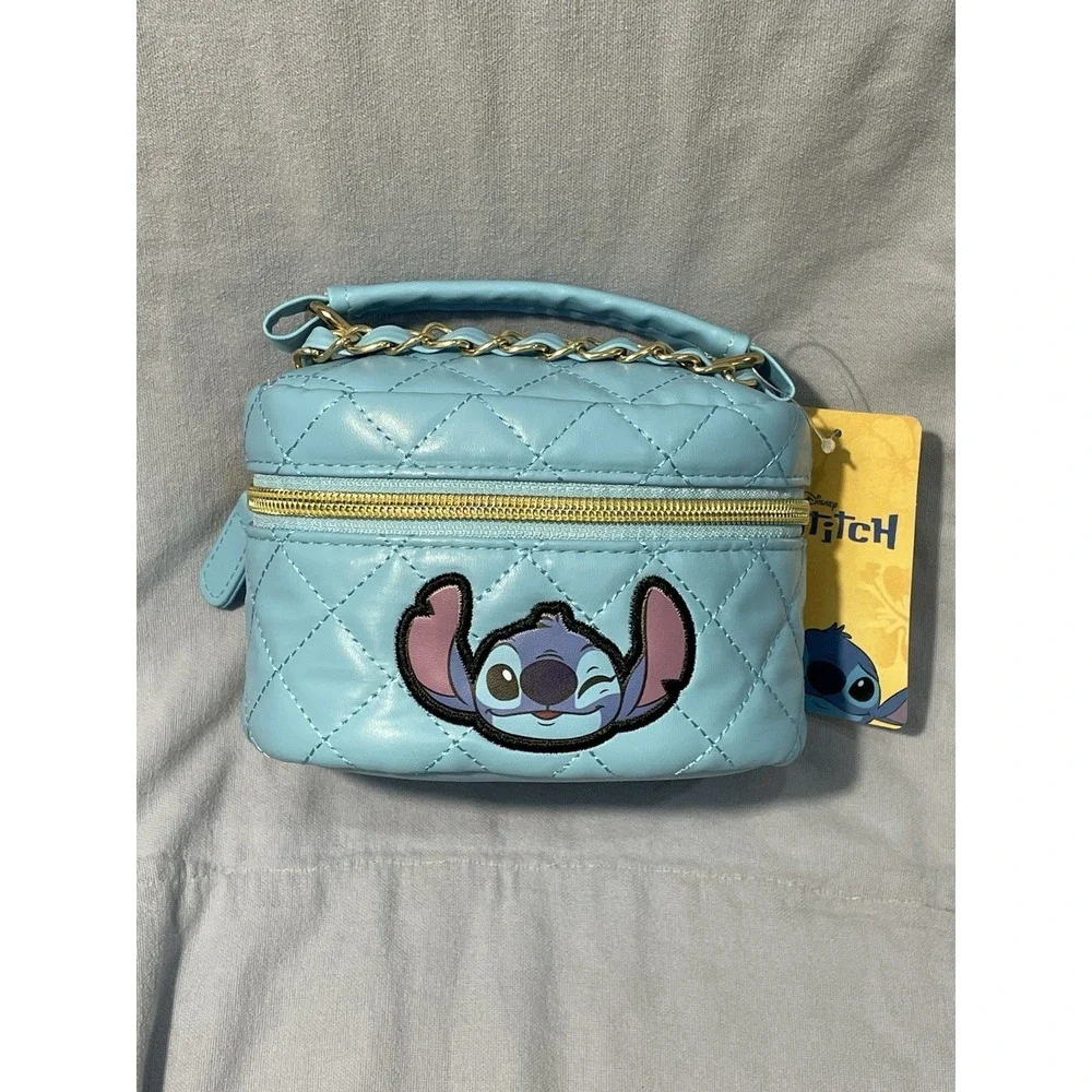 NEW Disney Stitch Blue Makeup Box Quilt-Like Mini Purse - Lip‎ Gloss - Hair Bows